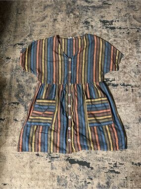 Multicolor Striped Button-Front Babydoll Dress